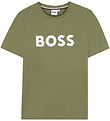 BOSS Stuttermabolur - Dark Green M. Hvítur