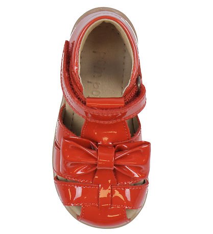 Pom Pom Sandals - Bow Velcro - Red Patent