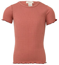 Minimalisma T-shirt - Rib - Silk/Cotton - Flower - Antique Red/