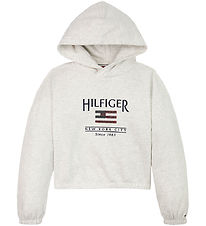 Tommy Hilfiger Hoodie - Cropped - Sequin Flag - Snow White H
