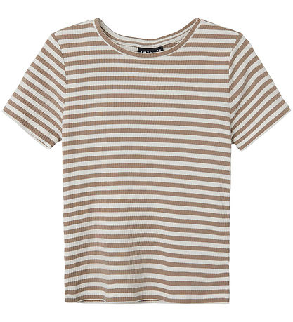 LMTD T-shirt - NlfDallas - Rib - Mocha Meringue/White STRIPES