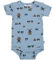 Joha Bodysuit k/æ - Viscose/Bamboo - Blue w. Wind turbines