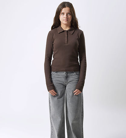 LMTD Polo blouse - NlfRille - Rib - Chocolate Brown