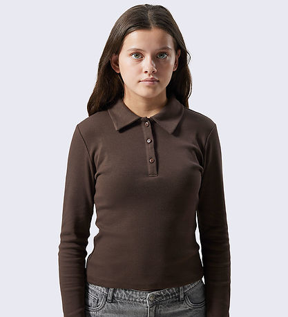 LMTD Polo blouse - NlfRille - Rib - Chocolate Brown
