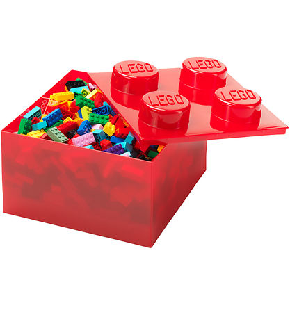 LEGO® Storage Geymslukassi - 4 Hnúðar - Translucent Rauður
