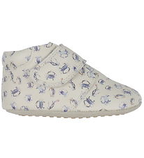Pom Pom Soft Sole Leather Shoes - Beginners Velcro Print - Sea