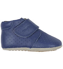 Pom Pom Soft Sole Leather Shoes - Beginners Velcro Season - Blue