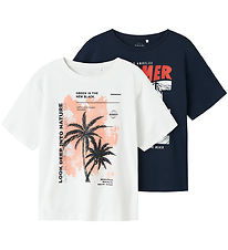 Name It T-shirt - 2-pack - NkmVagno - Bright White/Marinblå Blaz
