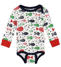 Katvig Romper l/s - Wit m. Vissen