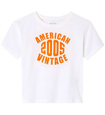 American Vintage T-Shirt - Gamipy - Wit/Neon Oranje
