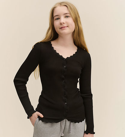 Rosemunde Cardigan - Rib - Balta - Schwarz m. Spitze