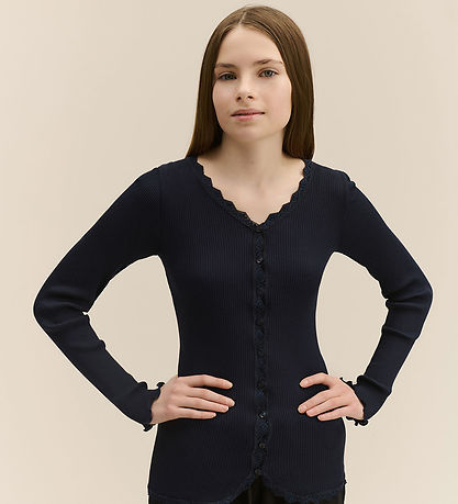 Rosemunde Cardigan - Rib - Balta - Navy m. Spitze