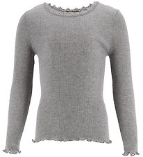 Rosemunde Blouse - Rib - Balta - Grey Melange w. Lace