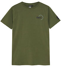 Indiaan Blue Jeans T-Shirt - Army Aarde m. Print