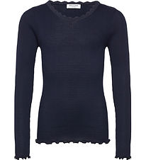 Rosemunde Blouse - Rib - Balta - Navy w. Lace