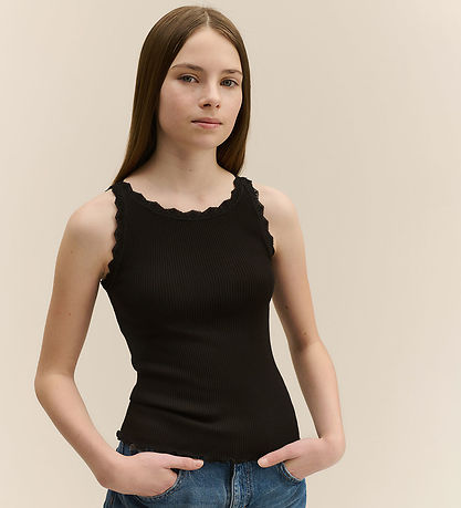Rosemunde Top - Lang - Rib - Balta - Zwart m. Veter