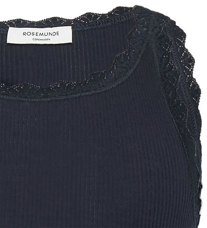 Top Rosemunde - Long - Rib - Balta - Marine av. Dentelle