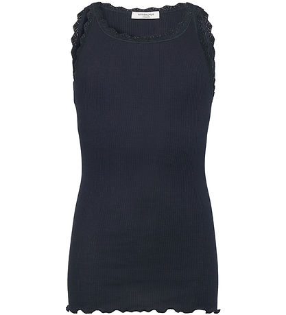 Top Rosemunde - Long - Rib - Balta - Marine av. Dentelle