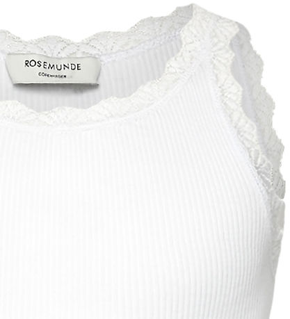Top Rosemunde - Lang - Rib - Balta - Nouveau White av. Dentelle