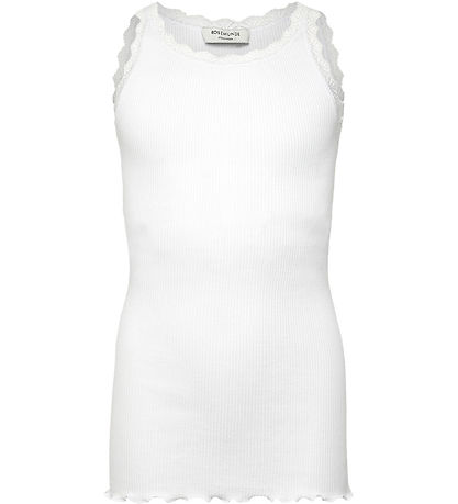 Top Rosemunde - Lang - Rib - Balta - Nouveau White av. Dentelle