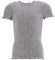 Rosemunde T-shirt - Rib - Balta - Grey Melange w. Lace