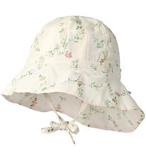 Wheat Sun Hat - Chloe - Ivory Checked Flowers