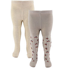Minymo Tights - 2-Pack - Light Taupe w. Cherries