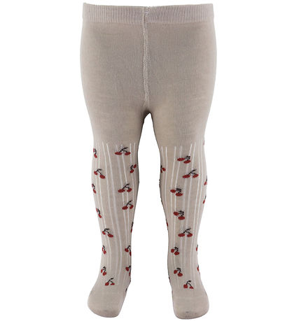 Minymo Tights - 2-Pack - Light Taupe w. Cherries