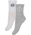 Minymo Socks - 2-Pack - Grey Melange/White w. Smiley