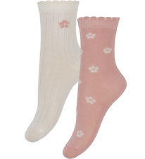 Minymo Socks - 2-Pack - Ash Rose w. Flowers