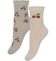 Minymo Socks - 2-Pack - Light Taupe w. Cherries