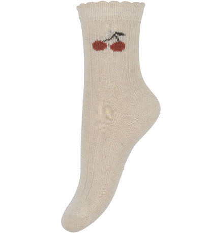 Minymo Socken - 2er-Pack - Light Taupe m. Kirschen