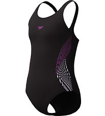 Speedo Badedrakt - Placement Muscleback - Svart m. Lilla