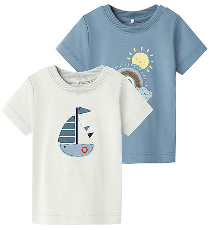 Name It T-shirt - NbmFlorin - 2-Pack - Spring Lake/Cloud Dancer