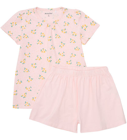 Minymo Shorts Sett - T-skjorte/Shorts - Rosekvarts m. Sitroner