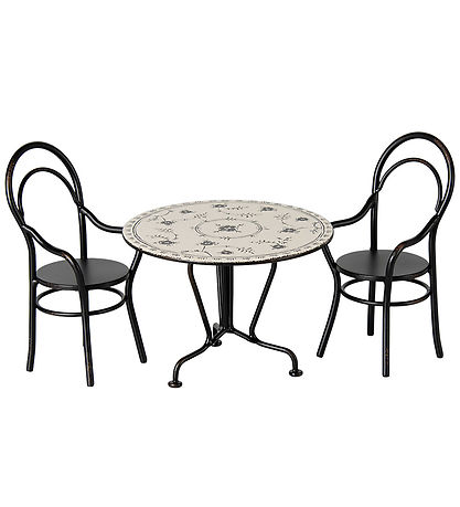 Maileg Miniature Dining Table And 2 Chairs - Black/Beige