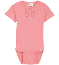 Minymo Romper s/s - Rib - Strawberry Pink