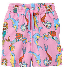 Småfolk Shorts - Pink Lavender w. Mermaids And dolphins