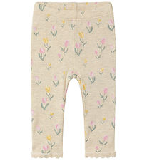 Name It Leggings - Rib - NbfFlowerab - Peyote Melange m. Blomma