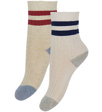 Konges Sløjd Socks - 2-Pack - Rib - Off White/Multi Strip