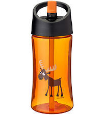 Carl Oscar Vattenflaska m. Sugrör - 350 ml - Orange m. Älg