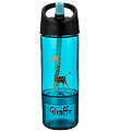 Carl Oscar Water Bottle w. Straws - 2-I-1 - Turquoise w. Giraffe