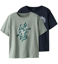 Name It T-Shirt - NkmVagno - 2-pack - Slate Grijs/Navy Blazer