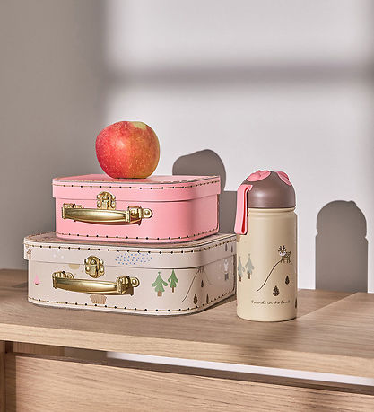 OYOY Cardboard Suitcase - 2-Pack - Deer & Duck - Camel/Rose