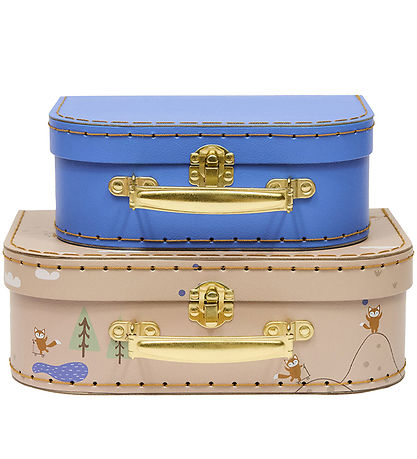 OYOY Cardboard Suitcase - 2-Pack - Fox - Beige/Blue