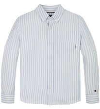 Tommy Hilfiger Skjorte - Hør - Linen Blend - Breezy Blue Stripe
