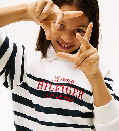Tommy Hilfiger Peysa - Handrit - Dark Nótt Dökkblátt Stripe