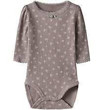 Name It Romper l/s - Rib - NbfHoise - Purple Dove m. Bloemen