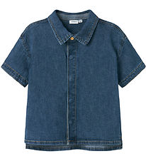Name It Shirt s/s - Linen/Cotton - NmmPeter - Dark Blue Denim