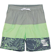 Color Kids Badeshorts - Colorblock - Green Ash m. Print